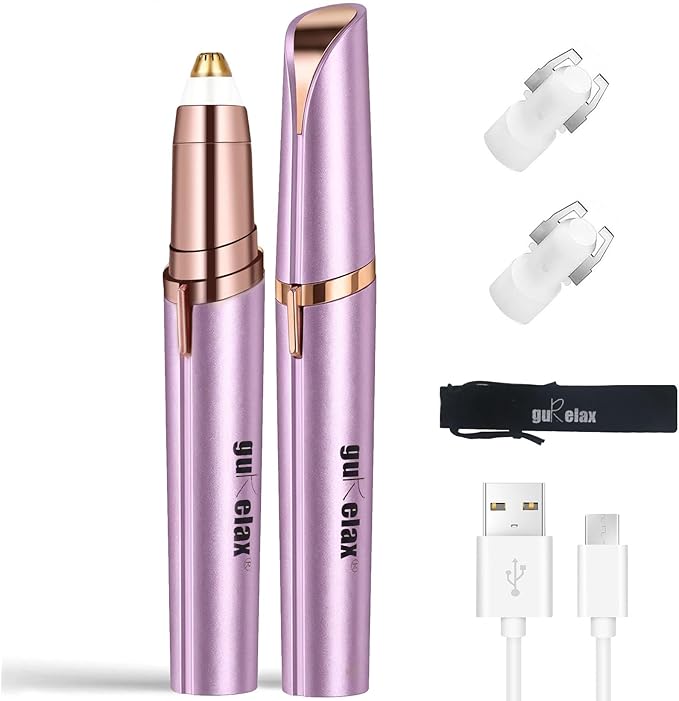 gurelax Eyebrow Trimmer for Women,Electric Eyebrow Hair Remover, Painless Brow Razor Shaper with LED Light, USB Rechargeable, Eye Brow and Face Epilator