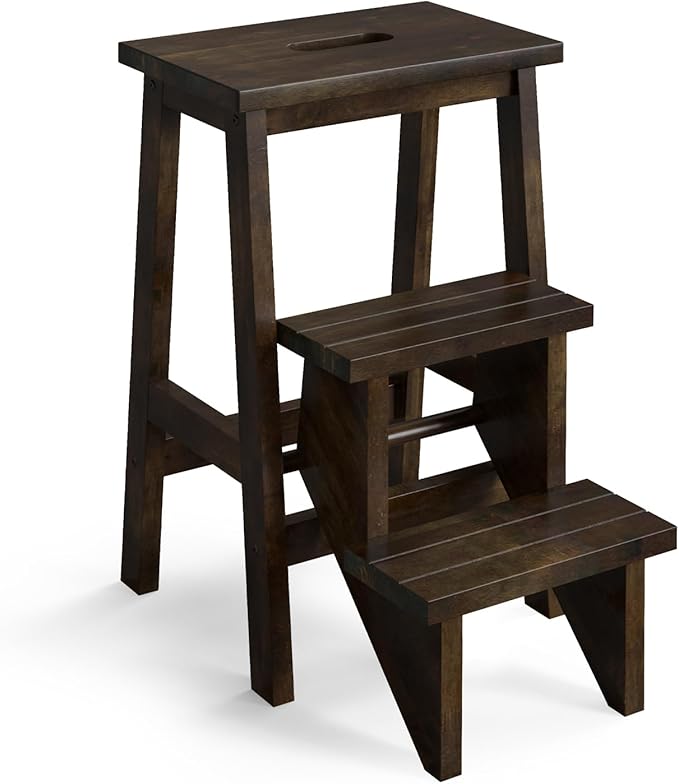 Costzon Folding 3 Step Stool, 3 in 1 Wooden Step Ladder with Handle, Non-Slip Pedal, Multifunctional Storage Shelf, Flower Rack for Kitchen, Library, Garage, Foldable Step Stool for Adults Kids