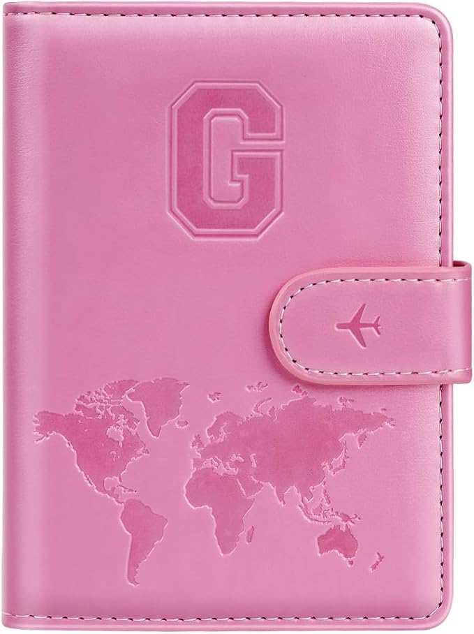 Passport Holder Cover Initial Letter A-Z Travel Wallet Personalized | Travel Essentials, Embossed Design, RFID Blocking, Personalized Gift, Passport Book Holders for Women Girls, Pink-G
