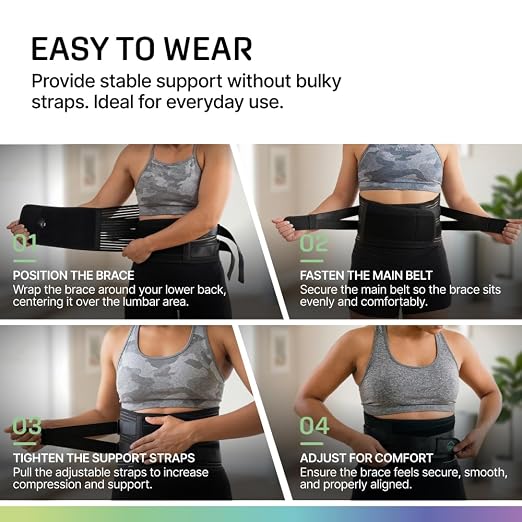 Modvel Lower Back Lumbar Support Brace for Men & Women | Breathable Fabric with Lumbar Pad | Relieving Back Pain | Great for Employees at Work, Desk Jobs, Standing Jobs