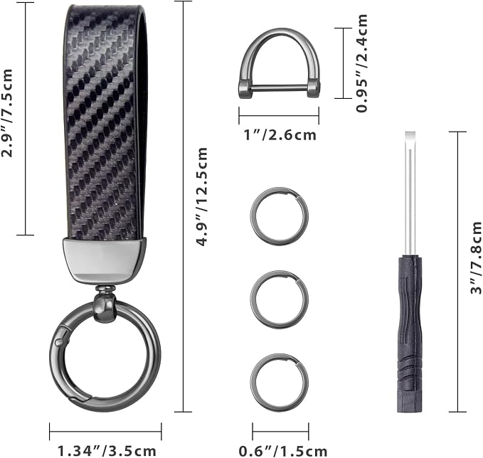 OHKYOOT Leather Car Keychain for Home Car Keys | Carabiner Clip Key Fob Keychain for Women Men,Car Key Holder with 3 Key Ring and Anti-Lost D Ring