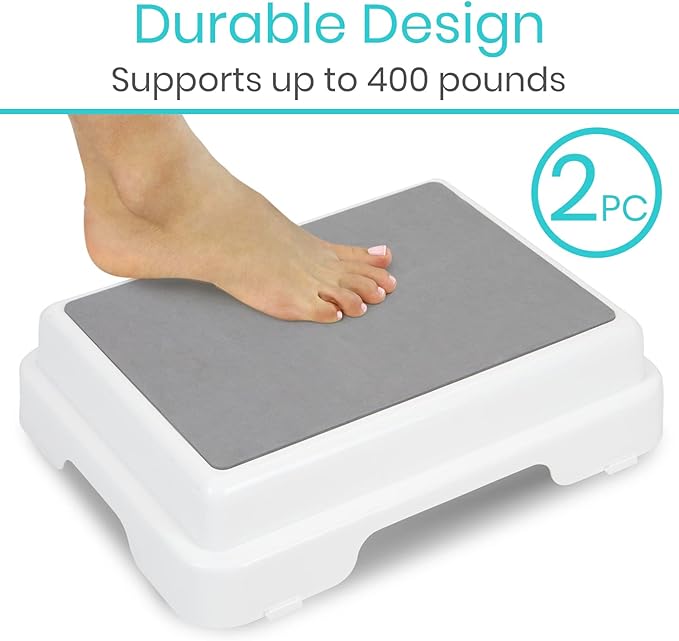 Vive Bath Step Stool (4.5") - Slip Resistant, Stackable, Indoor/Outdoor - Safety Stepping Stool Bathroom Aid for Adults, Handicap, Elderly, Seniors, Bathtub, High Beds, Kitchens - Nonslip