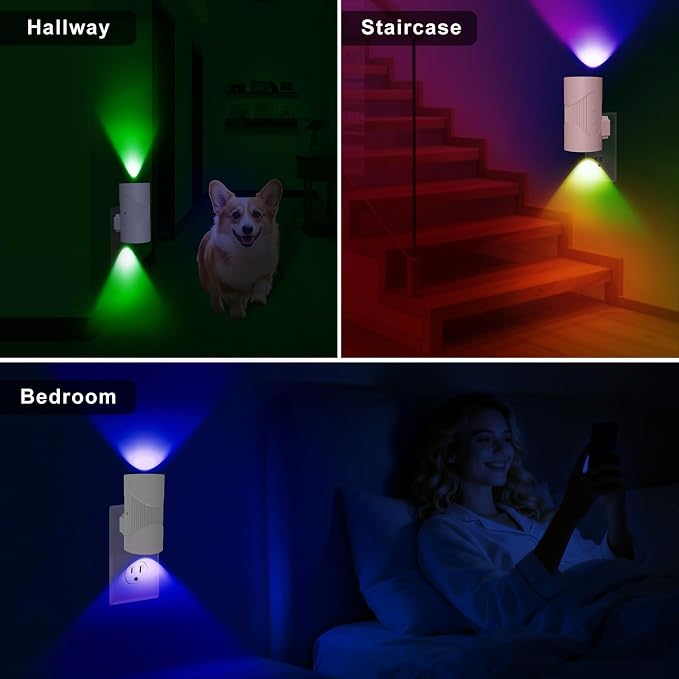 easuntec Night Light, Night Lights Plug into Wall, Color Changing Night Light, Dusk to Dawn Sensor, 8 Light Modes, Dimmable RGB Night Lights for Bedroom Bathroom Hallway Kitchen Stairs (RGB,2 Pack)