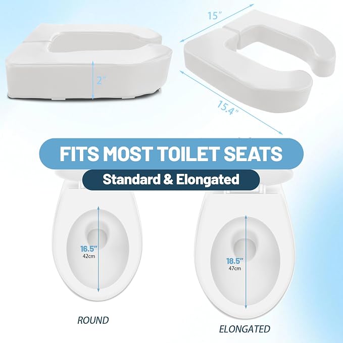 2 Inch Toilet Seat Cushion Riser Elevated for Seniors & Handicap, White