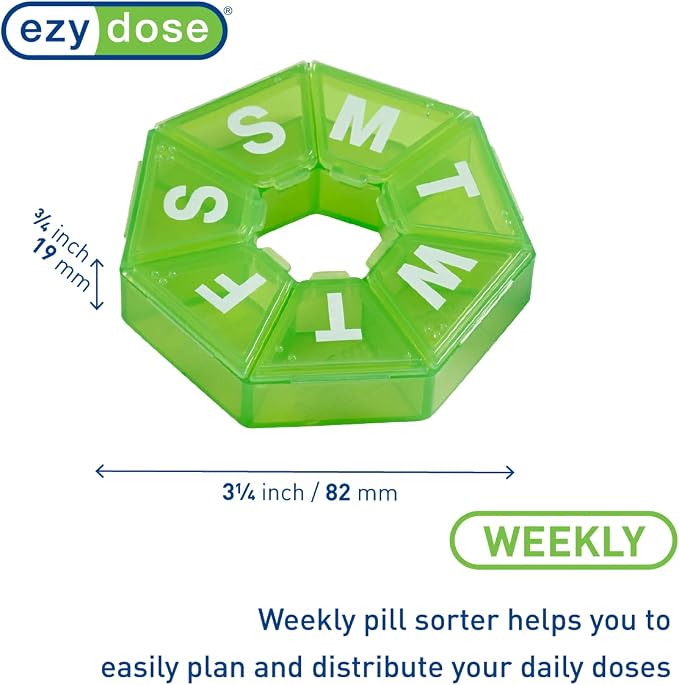 Ezy Dose Weekly Pill Organizers, 7-Sided, Purple (67009PAMT) and Green (67009GAMT)