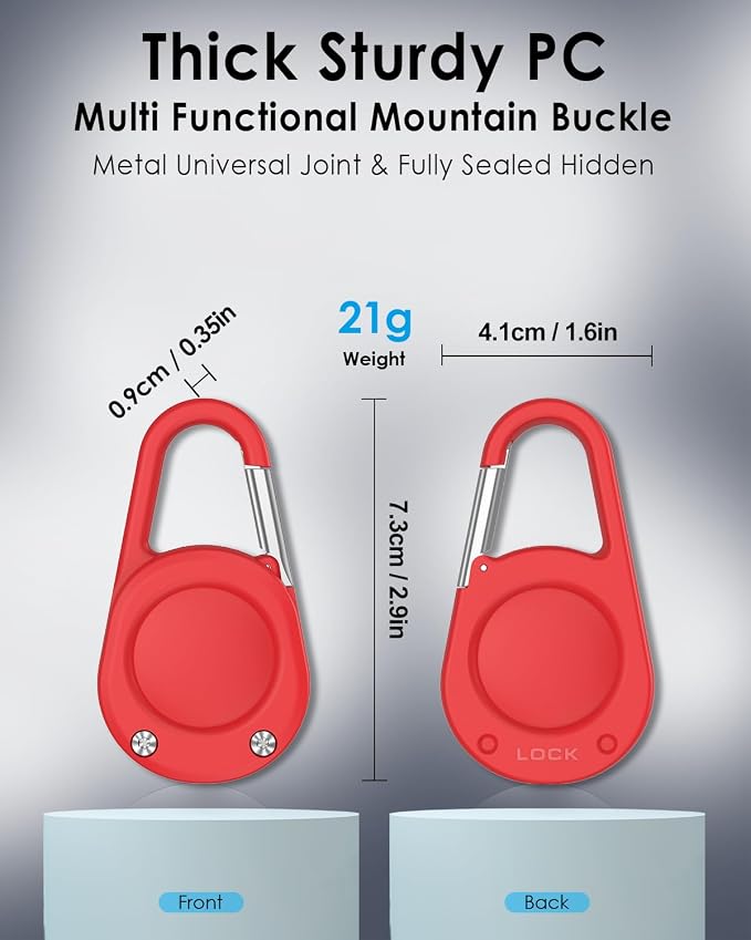 for Airtag Keychain,IPX8 Waterproof AirTag Holder with Carabiner,Hard PC,Lock Clip,Universal Wheel Keyring,Air Tag Keychain for Apple Airtag (Red 1 Pack)