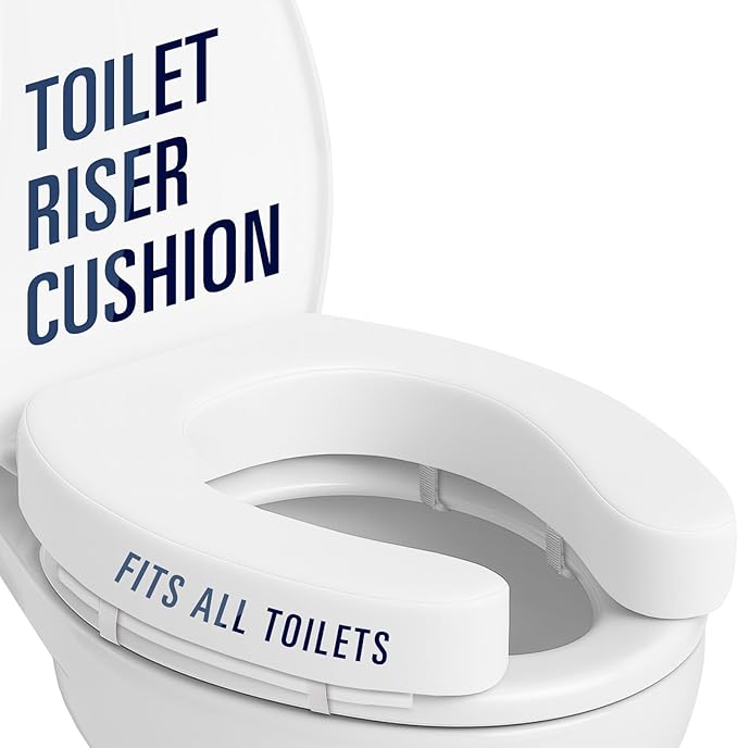 Vive Toilet Seat Riser Cushion for Seniors - Fits All Toilet Seats | Raised Toilet Seat with High-Density Foam for Elongated & Standard - Cushioned & Padded - Elevated Medical Handicap Lifter