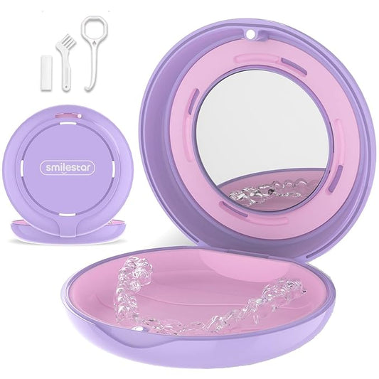 Retainer Case with Mirror and Adjustable Vent Holes, Retainer Holder Compatible with Invisalign, Mouth Guard, Aligner Case, With Aligner Remover Tool, Chew & Brush