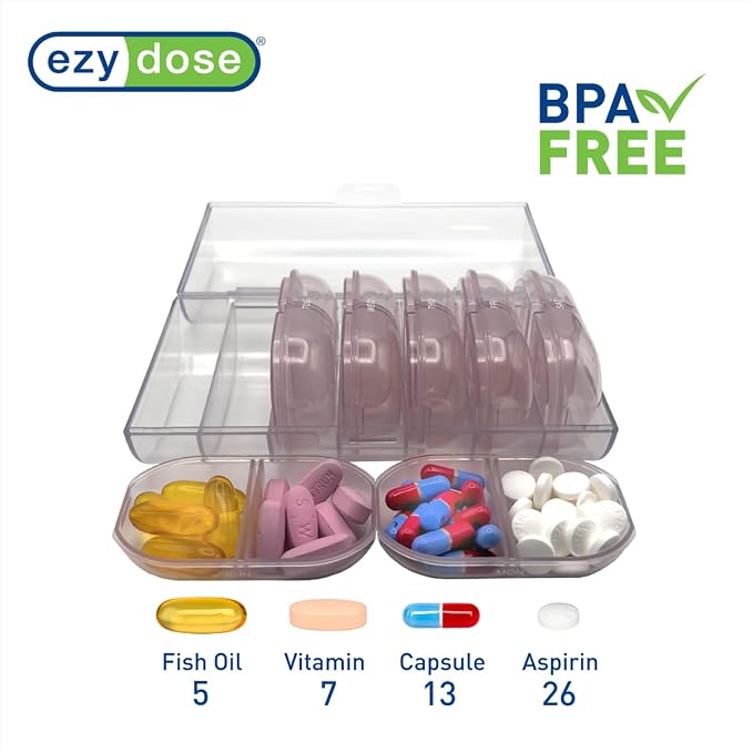 Ezy Dose Weekly (7-Day) AM/PM Pill Organizer, Large Medicine Planner, Pink | Daily Individual Vitamin & Supplement Medication Case, 2x a Day Removable Compartments with Case, Travel-Friendly, BPA-Free