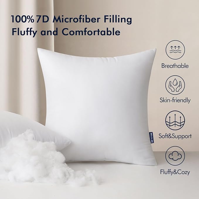 MIULEE 16x16 Inch Outdoor Pillow Insert Waterproof Decorative Throw Pillow | Square Garden Pillow Form for Patio Sofa Couch