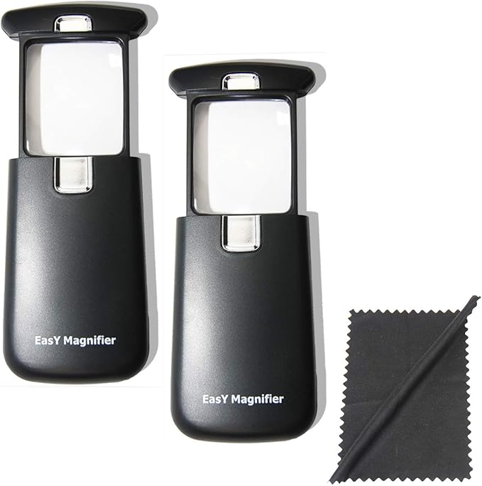 EasY Magnifier Small Pocket Magnifying Glass 3.0X Magnification with LED Light, Helpful Gift for Seniors; 2 Pack; Ideal Gift for Seniors