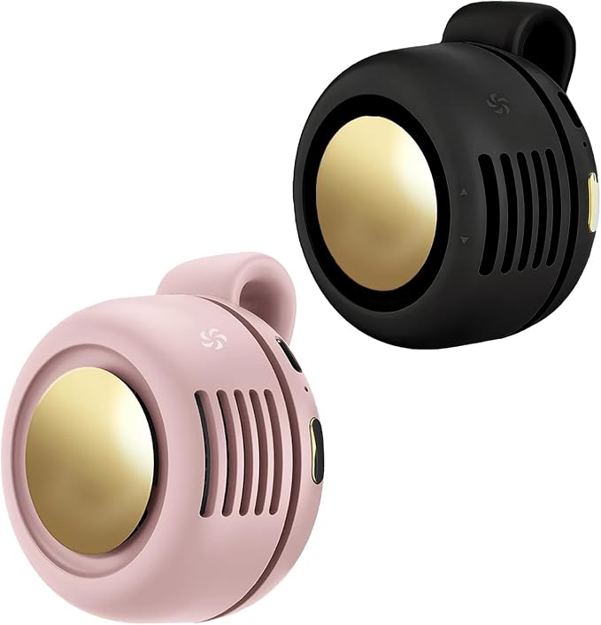 Portable Clip-On Fan, Mini USB Rechargeable 360° Rotatable Fan, Personal Fan 3-Speed Silent Mini Bladeless Fans (2 pack(Black and Pink))