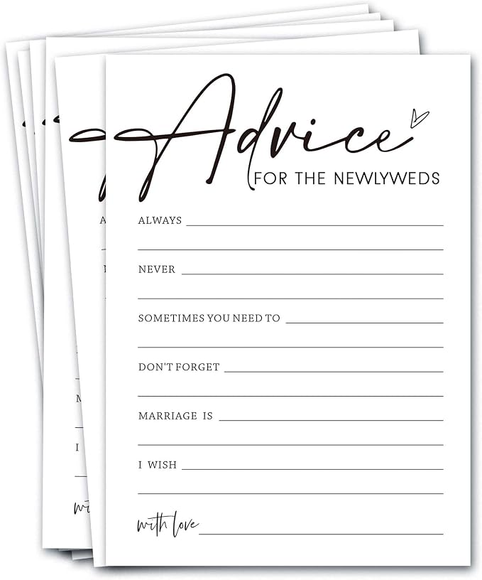 Bridal Shower Advice Cards for Newlyweds - 25 Guests Engagement Party Game, Minimalist White Wedding Party Supplies - A01