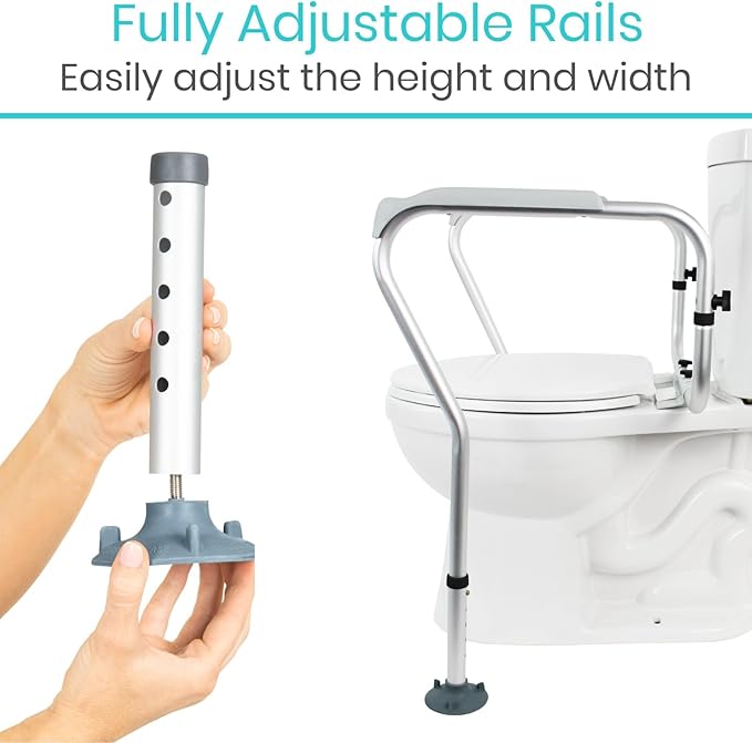 Vive Toilet Safety Rails for Seniors - Adjustable Grab Bars for Toilet - Toilet Safety Frame - Toilet Assistance for Elderly & Disabled - Toilet Seat with Handles - Bathroom Assist Bar Support Aid