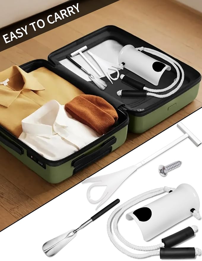 Sock Aid Device for Seniors and Shoe Horn Kit - Sock Helper Easy On and Off, Sock Assistant Device No Bending, Adjustable Extended Long Shoe Horn Back Scratcher for Senior