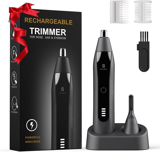 Ear and Nose Hair Trimmer for Men, 2026 Professional Painless USB Rechargeable Eyebrow & Facial Electric Hair Trimmer for Men Women, Powerful Motor, Dual Edge Blades, IPX7 Waterproof, Cool Gray