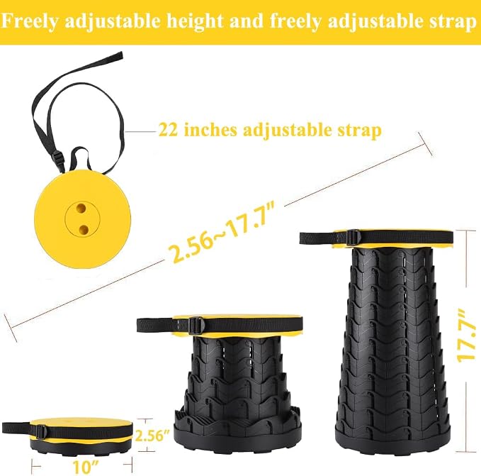 Fishboy Upgraded Collapsible Stool, 400lbs Max Weight, Lightweight But Sturdy, Portable Retractable Folding Telescoping Foldable Camping Stool for Adults Outdoor Fishing Hiking BBQ