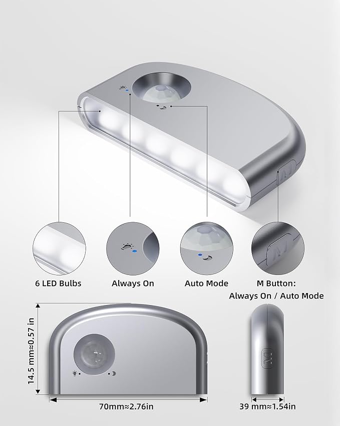 Keyhole Light, Battery Powered Motion Sensor Lights,Door Lock Light Magnetic & Dimmable,6 LED Bulbs PIR Wireless Motion Detector 6500K Soft White,Portable Nightlight for Hallway,Appliance,Bathroom