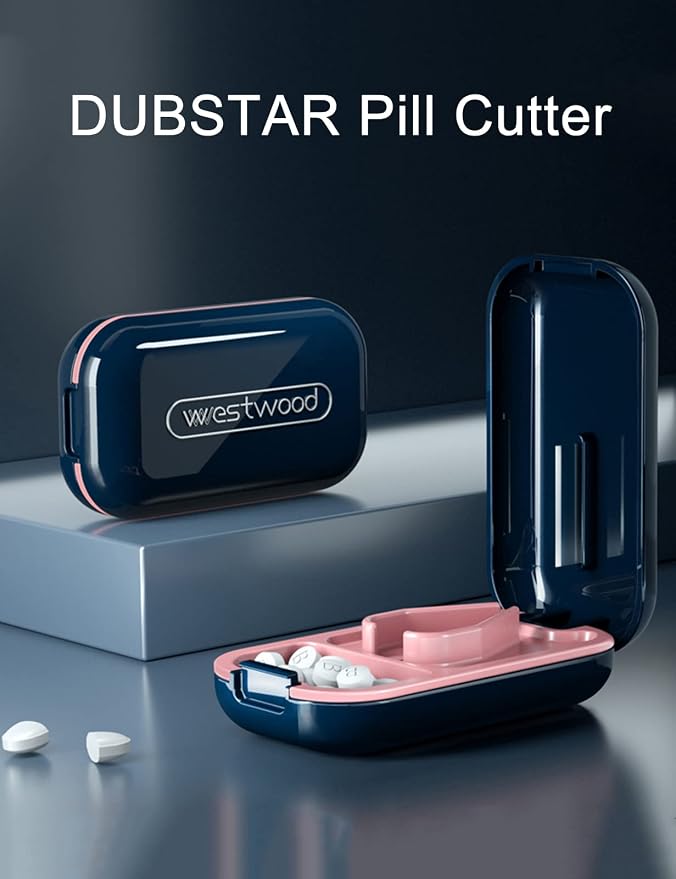 DUBSTAR 2Pack Pill Cutter and Splitter, Cuts Vitamins and Tablets, Portable Pill Crusher for Purse Pocket - Blue