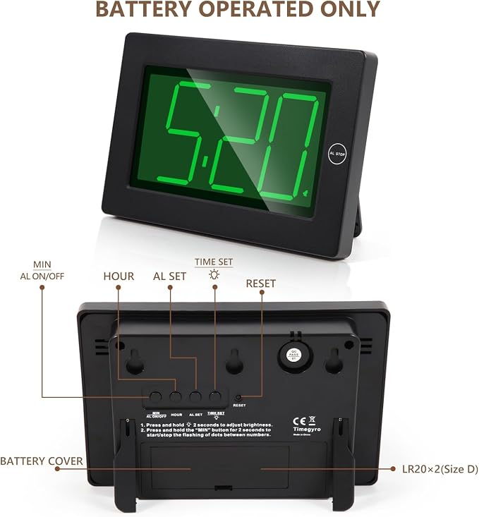 Alarm Clock, Wall Clock, Digital Clock, 3" LED Digit Display, Adjustable Brightness, Auto Night Mode, Auto Alarm Volume Increasing, Wall-Mount & Table-top