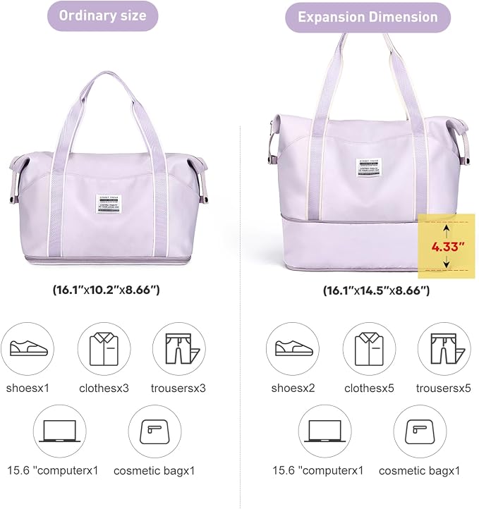 Travel Duffel Bag, Sports Tote Gym Bag, Shoulder Weekender Overnight Bag for Women