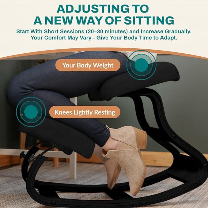 NYPOT Ergonomic Kneeling Chair with Adjustable Seats - Knee Chair for Posture Correction & Kneel Rocking Stool for Desk - Back Pain Relief and Support for Home and Office (Modern, Total Black)