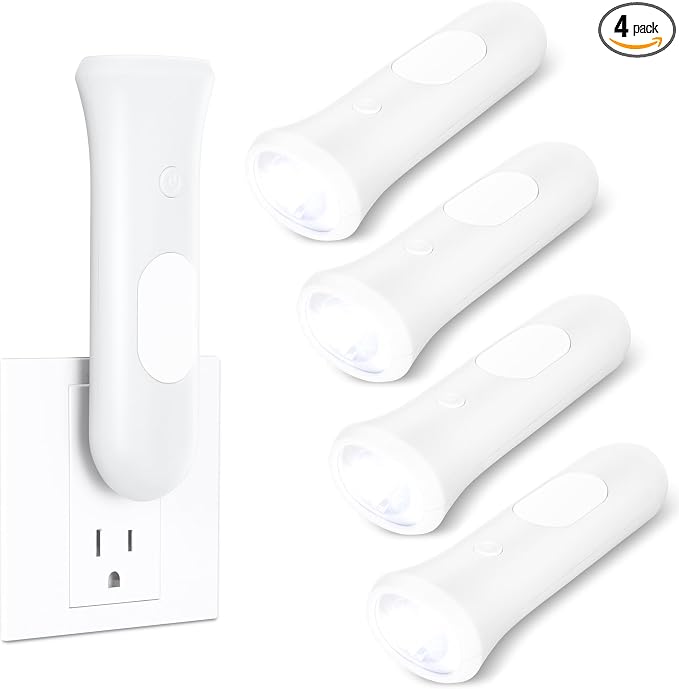 ROSSEX 4 in 1 Emergency Lights for Home Power Failure, 4 Pcs Rechargeable LED Flashlight Plug in Wall, Automatic Turn-On Power Outage Night Light Flashlight for Hurricane Preparedness Items