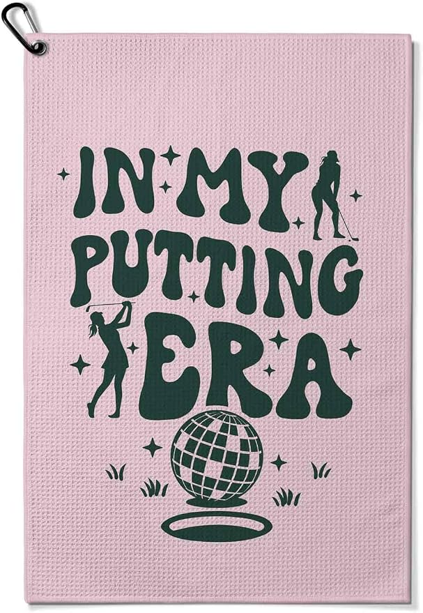Ladies Golf Towel with Clip,Funny Golf Bag Accessories for Women,16"x24"inch Microfiber Waffle Weave Golf Towel,Golf Gifts for Mom Grandma Sister, Birthday Christmas Retirement Golfer Gifts Pink