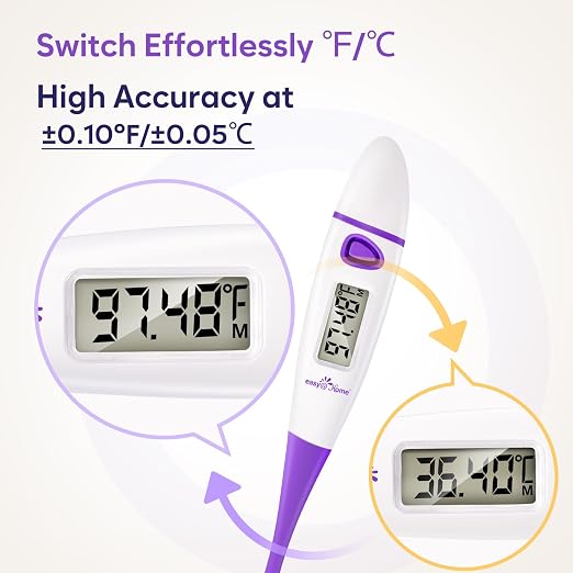 Easy@Home Basal Body Thermometer: BBT for Fertility Prediction with Memory Recall- Accurate Digital Basal Thermometer for Temperature Monitoring with Premom App - EBT-018 | Precise 1/100th Degree Tracking. Flexible Waterproof Tip & Memory Recall. Auto ...