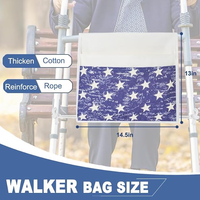 TOGETRUE Walker Bag, Easy Access Walker Storage Basket with 2 Large Pockets, Walker Accessories Bag for Folding Walker, Wheelchairs, Strollers, 13"x14.5" (Blue)