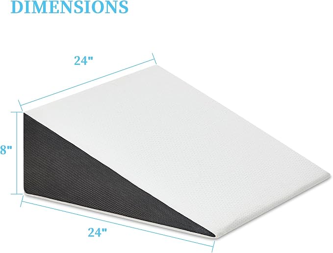 Bed Wedge Pillow for Sleeping, 8" 24" 24" Triangle Pillow Wedge, Cooling Memory Foam Top, Elevated Support Wedge Pillow - Removable Washable Cover