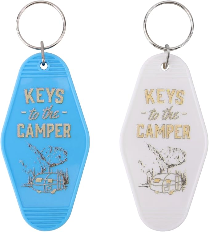 Mikovivi 2pcs Camping Keychain, Plastic Camper Keychain Holder RV Accessories for Men & Women, Thoughtful Gifts
