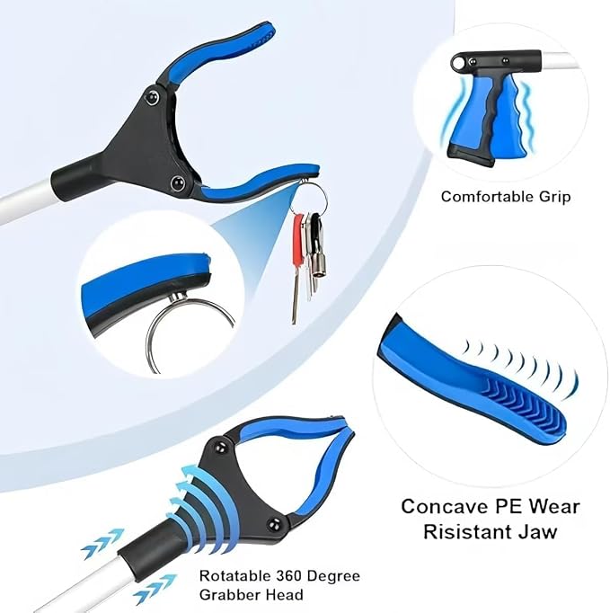 2-Pack Grabber Reacher Tool, 43 Inch Extra Long Steel Foldable Pick Up Stick with Strong Grip Magnetic,Trash Claw Grabber Tool, Hand Grabber for Reaching, Arm Extension, Blue