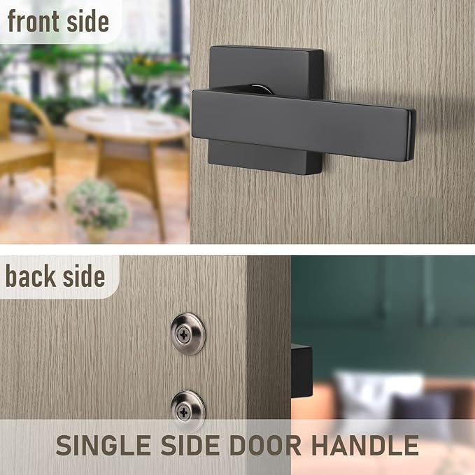 KNOBWELL 10 Pack Single Sided Heavy Duty Black Interior Door Handles Right/Left Handing Dummy Lever Dummy Function Matte Black Door Handle (Only One Side Use)