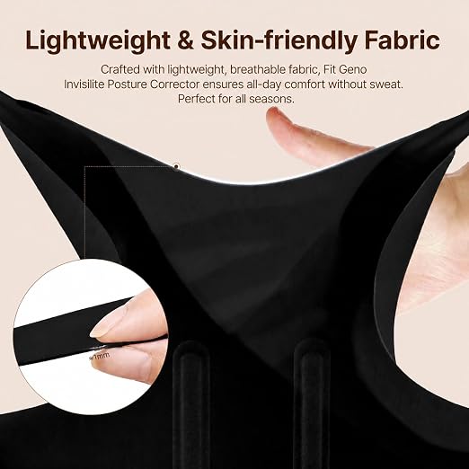 Fit Geno Invisilite Posture Corrector for Women, Adjustable Back Brace for Hunchback Slouching, Upper Back Neck Shoulder Pain Relief, Lightweight Discreet Under Clothes, Large