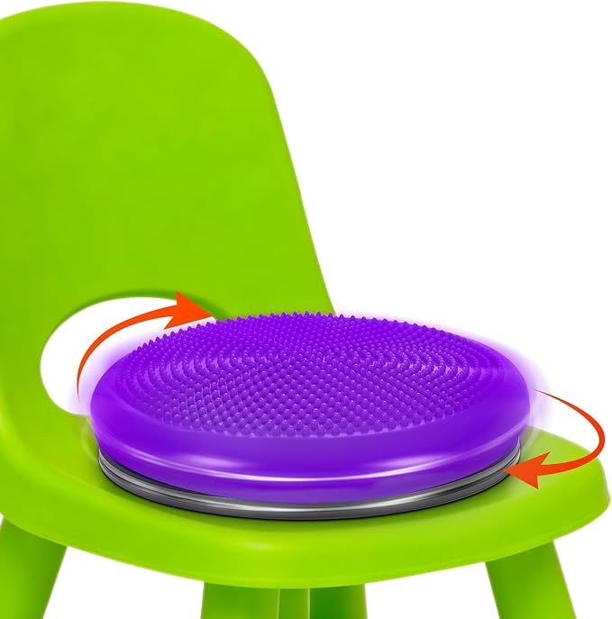 Wobble Cushion, Fimeetoy 360°Spinning Wiggle Seat, ADHD Sensory Chair,Flexible Seating in Classroom & Home,ADHD Tools for Kids,2-in-1 Detachable Balance Pad,Fidget for Focus-Purple