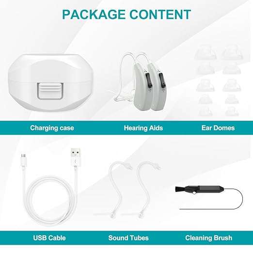 Rechargeable Hearing Aids for Seniors with Noise Reduction, BTE Hearing Aids for People with Mild Moderate Severe Hearing Loss, Dual Microphones, Comfortable Fit - Gray