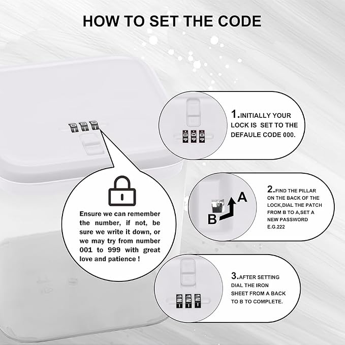 Medication Lock Box, Small Lock Box, Childproof Medicine Lockbox, Lockable Storage Box for Pill Organizer/Medicine Safe/Phone/Refrigerator/Personal Items/Dorm, white