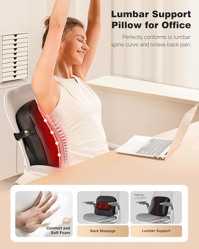 Shiatsu Back Massager with Heat - Deep Tissue 2-in-1 Kneading Chair Massage Pillow for Lower Back/Leg/Shoulder - Lumbar Support Pillow for Back Pain Relief - Christmas Gifts for Mom Dad Senior Women