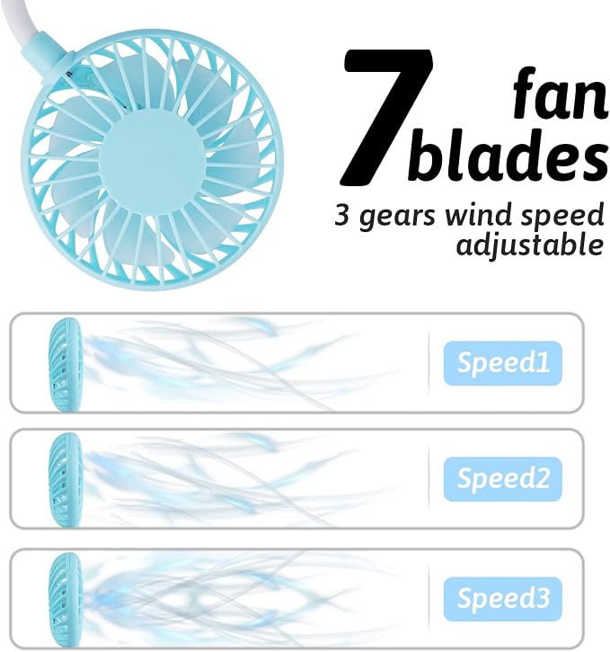 Haomaomao Portable Neck Fan 2500 mAh Rechargeable USB Hands-Free Mini Face Cooling Personal Double Headed Rotatable Small Fan for Working Office Reading Traveling Outdoor Sport