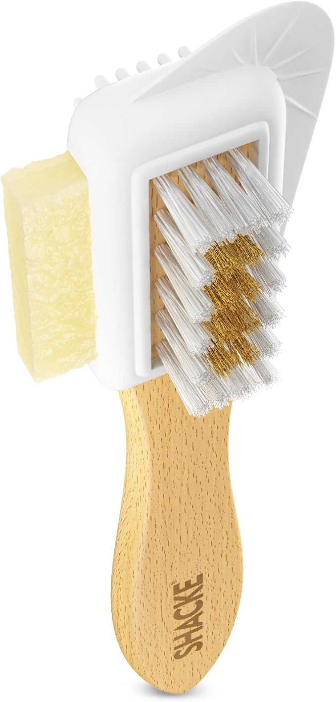 Suede Brush with Side Eraser – Suede & Nubuck Cleaner for Shoes | Suede shoe brush & suede cleaner — rubber bristles, welts, nylon/brass lift dirt from shoes, boots, bags & purses