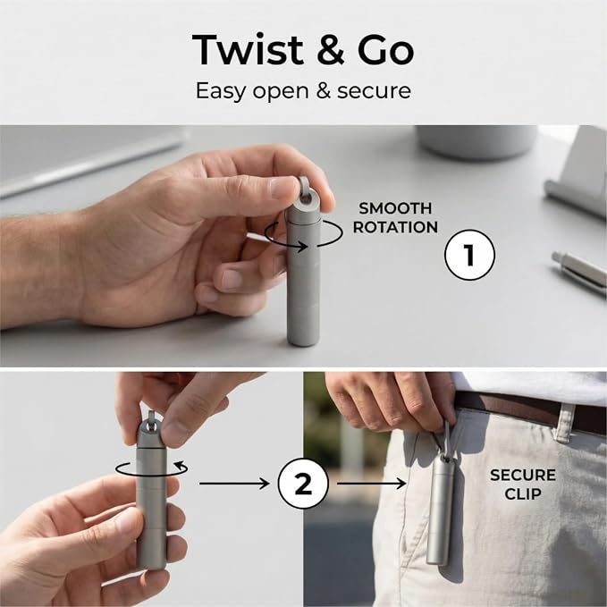 Titanium Keychain Pill Holder - Waterproof 3-Compartment, Gray | Premium pure titanium with a matching keychain. 3 detachable layers for travel. Odorless, rustproof EDC pill organizer