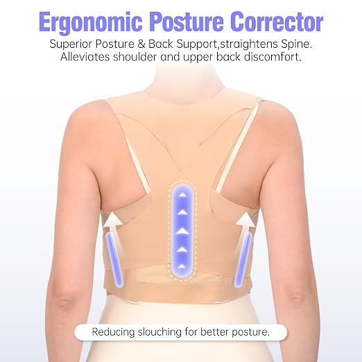 Posture Corrector for Women, Invisible Lightweight Adjustable Back Brace for Neck Shoulder & Upper Back Pain Relief - Improve Posture Correct Scoliosis & Hunchback Under Clothes (Beige, M)