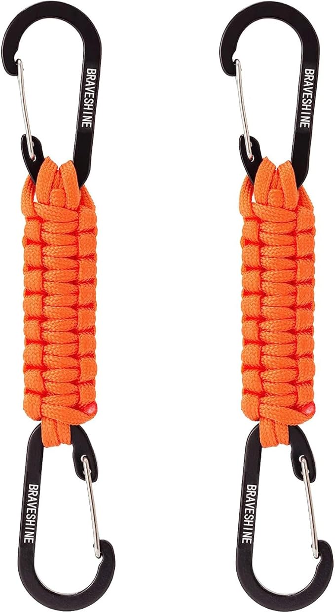 BRAVESHINE Paracord Keychain Carabiner Clip | D Ring Hanger Lanyard Hook | 7.3inch Long | for Stroller, Water Bottle, Key, Backpacks, Men, Women, Luggage, Car Seat Headrest, Fence, Bag Charms