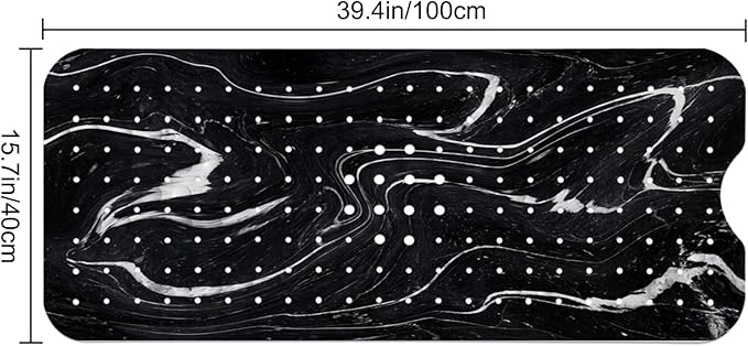 LNOND Marble Bath Tub Mat Non Slip, Extra Long 40 X 16 Inch Anti Slip Mat for Bathtub, Abstract Black White Marble Shower Mat with Drain Holes and Suction Cups, Machine Washable