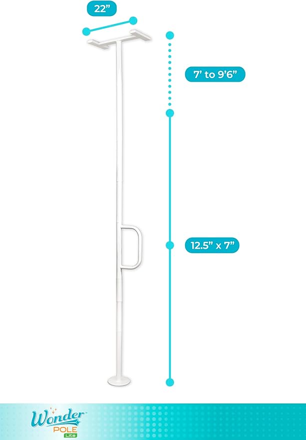Stander Wonder Pole Lite, Adjustable Floor to Ceiling Safety Grab Bar with Security Support Handle for Fall Prevention, Tension Mounted Transfer-Pole for Adults, Seniors, and Elderly, White