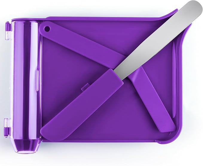 Opret Right Hand Pill Counting Tray with 2 Spatulas, Pill Counter with A Straight Spatula & A L-Spatula for Pharmacy to Count Meds Pills Tablets, Purple
