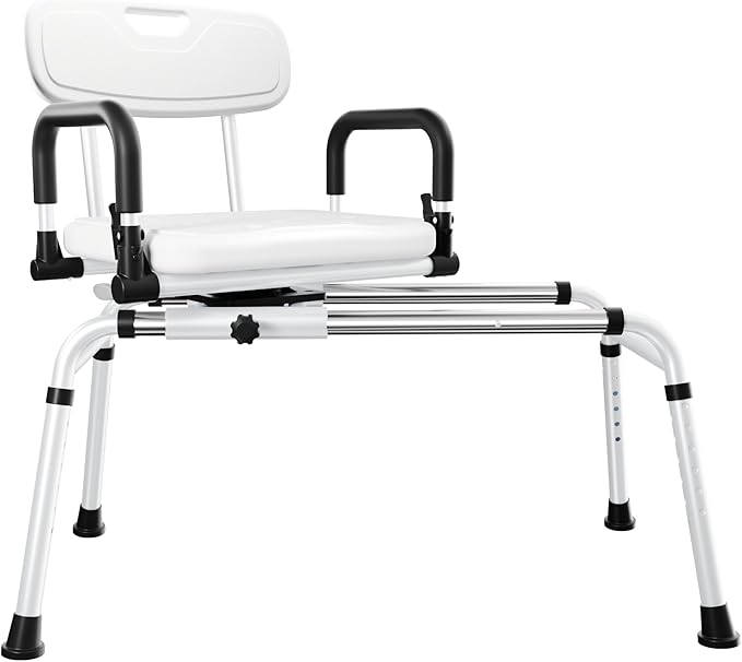 360° Sliding Shower Chair Tub Transfer with Swivel Seat, Height Adjustable, Pivoting Arms, 500 Lbs Capacity, for Elderly Disabled and Handicap for Bathtubs and Showers