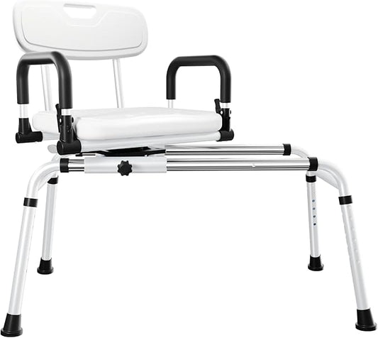 360° Sliding Shower Chair Tub Transfer with Swivel Seat, Height Adjustable, Pivoting Arms, 500 Lbs Capacity, for Elderly Disabled and Handicap for Bathtubs and Showers