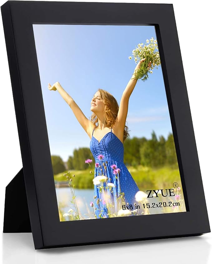 6x8 inch Picture Frame Made of 100% Solid Wood and High Definition PlexiGlass Display Pictures for Table Top Display and Wall Mounting Photo Frame Black